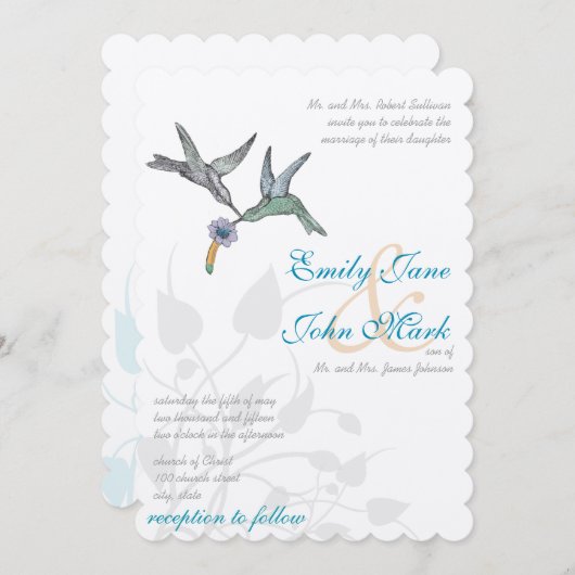 Aqua Lila koraal - Uitnodiging tot bruiloft (Voorkant / Achterkant)