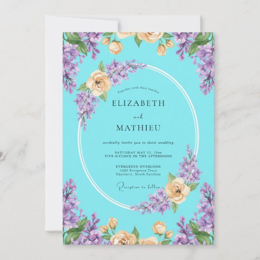 Aqua Lila Perzik Eucalyptus Bruiloft Kaart (Voorkant)