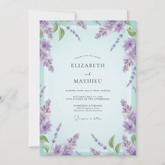 Aqua Lila Wisteria Bruiloft Kaart (Voorkant)