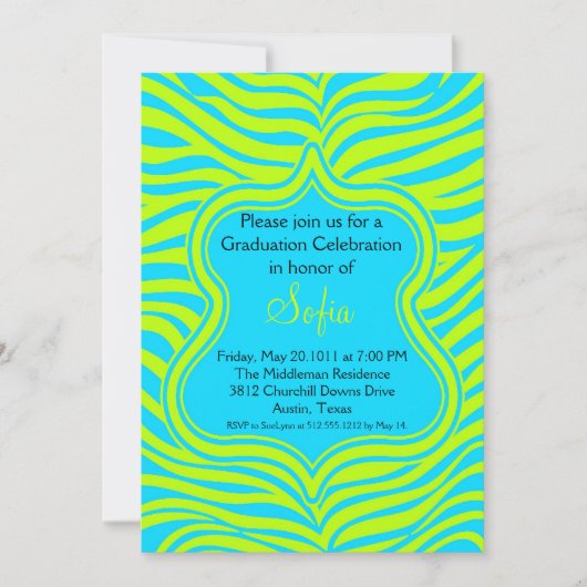 Aqua & Lime Green Zebra Invitation Kaart (Voorkant)