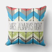 Aqua Limoen Coral Arrow Mrs Altijd rechts Kussen (Voorkant)