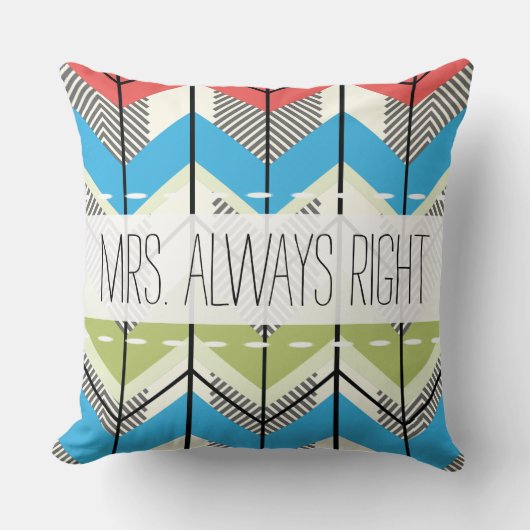 Aqua Limoen Coral Arrow Mrs Altijd rechts Kussen (Voorkant)