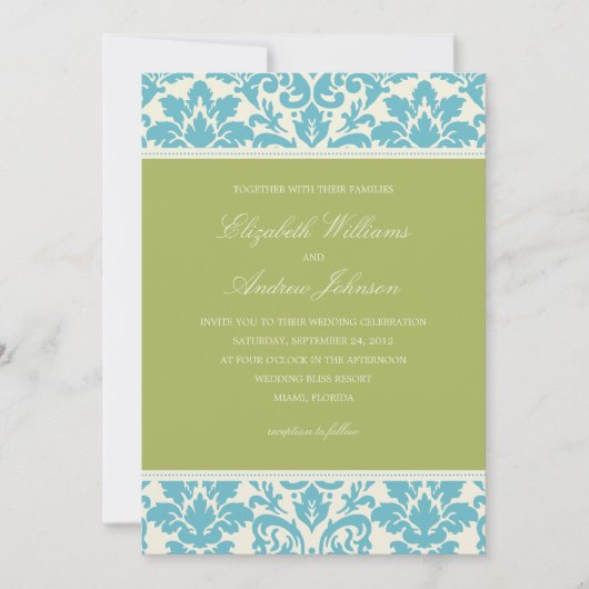 AQUA & LIMOEN DAMASK | AFBEELDINGSINVITATIE KAART (Voorkant)