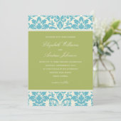 AQUA & LIMOEN DAMASK | AFBEELDINGSINVITATIE KAART (Staand voorkant)