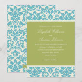 AQUA & LIMOEN DAMASK | AFBEELDINGSINVITATIE KAART (Voorkant / Achterkant)