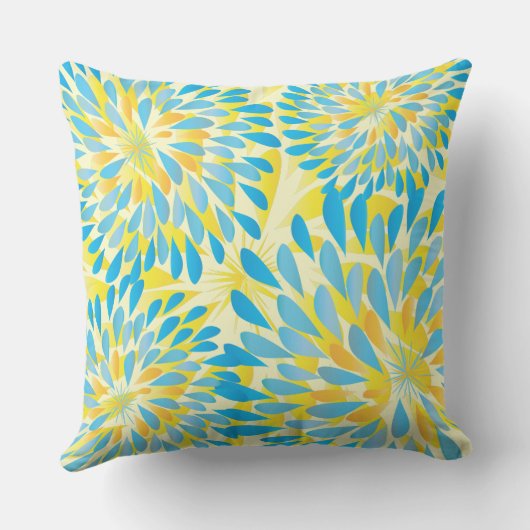 Aqua Limoen en Geel Moderne Bloem Pillow Buitenkussen (Achterkant)