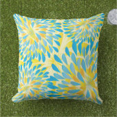Aqua Limoen en Geel Moderne Bloem Pillow Buitenkussen (Gras)