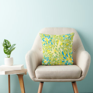 Aqua Limoen en Geel Moderne Bloem Pillow Kussen