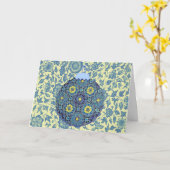 Aqua Limoen Floral Ornament Kerstmis Kaart (Gele Bloem)