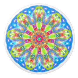 Aqua Limoen Mandala Boho Keramische Knop