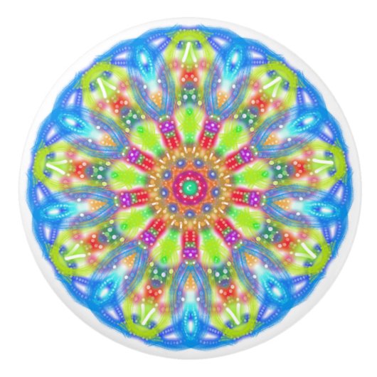 Aqua Limoen Mandala Boho Keramische Knop (Voorkant)
