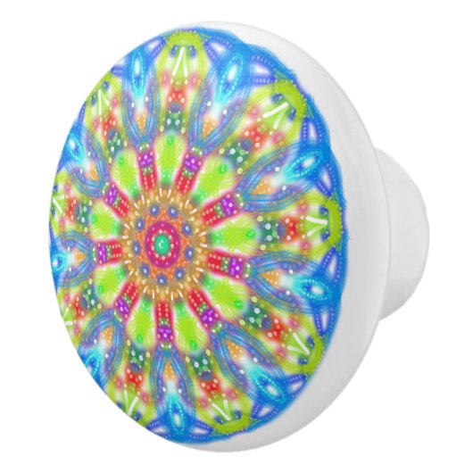 Aqua Limoen Mandala Boho Keramische Knop (Rechts)