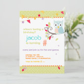 Aqua/Limoen Owl Aangepaste verjaardag Kaart (Staand voorkant)