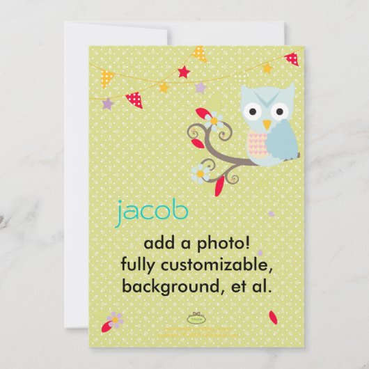 Aqua/Limoen Owl Aangepaste verjaardag Kaart (Achterkant)