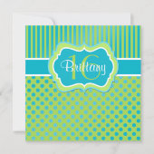Aqua, Limoen Polka Dot Zestiende verjaardag Uitnod Kaart (Voorkant)