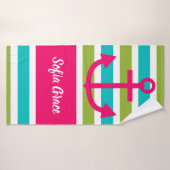 Aqua Limoen Stripes Roze Anchor Aangepaste handdoe Badhanddoek (Badhanddoek)