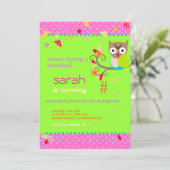 Aqua/Limoen Uil Gepersonaliseerd Verjaardagsfeest Kaart (Staand voorkant)