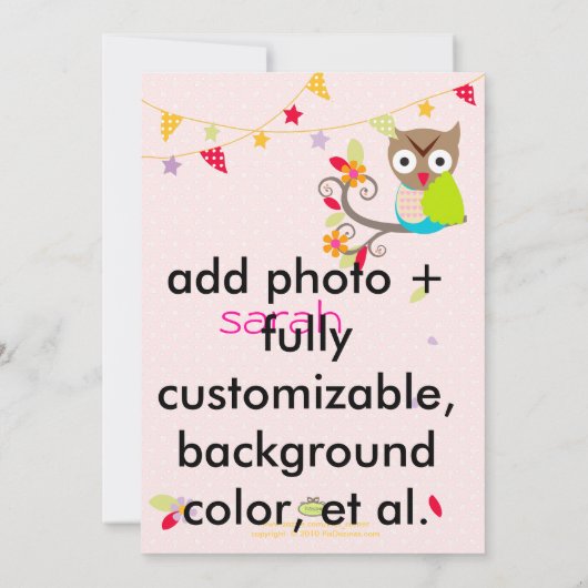 Aqua/Limoen Uil Gepersonaliseerd Verjaardagsfeest Kaart (Achterkant)