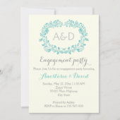 Aqua loof initialen bruiloft verlovingsfeest kaart (Voorkant)