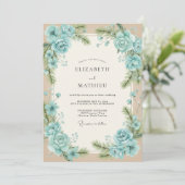 Aqua Loofwerk Beige Eucalyptus Bruiloft Kaart (Staand voorkant)