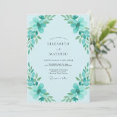 Aqua Loofwerk Eucalyptus Bruiloft Kaart (Staand voorkant)
