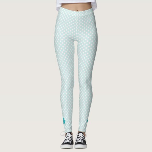 Aqua Lotus Polka Dot Yoga Leggings (Voorkant)