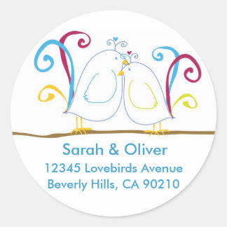 Aqua Love Bird Adresetiketten Ronde Sticker