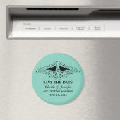 Aqua Love Bird Swirls Save the Date Magnet (Insitu (Vaatwasser))