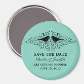 Aqua Love Bird Swirls Save the Date Magnet (Voorkant / Achterkant)