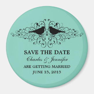 Aqua Love Bird Swirls Save the Date Magnet