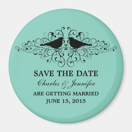 Aqua Love Bird Swirls Save the Date Magnet (Voorkant)