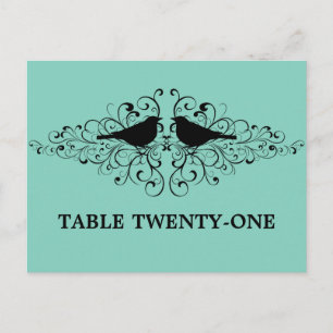 Aqua Love Bird Swirls Table Number Briefkaart