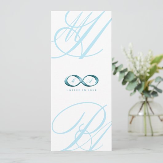 Aqua Love Infinity Hand Clasp Logo Wedding Invite Kaart (Staand voorkant)