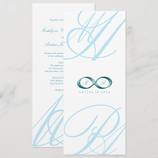 Aqua Love Infinity Hand Clasp Logo Wedding Invite Kaart (Voorkant / Achterkant)
