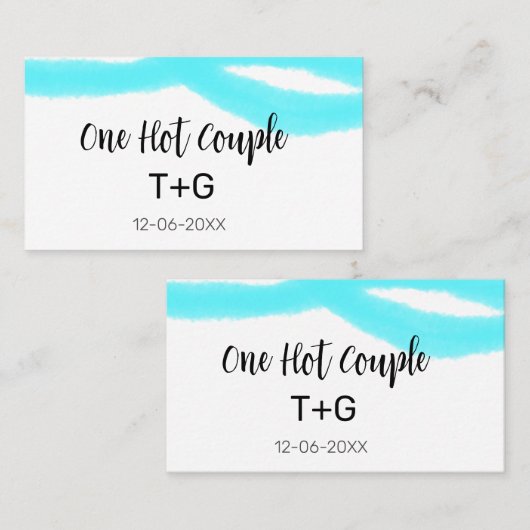 Aqua luchtblauwe pastel één heet koppel voeg naam  visitekaartje (Voorkant / Achterkant)