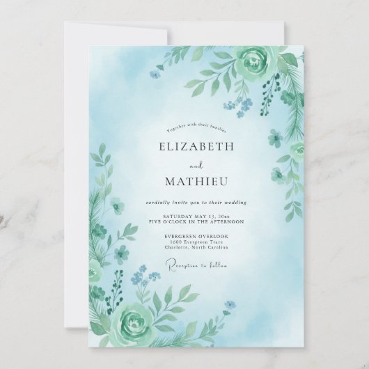 Aqua Lush Botanische Bruiloft Kaart (Voorkant)