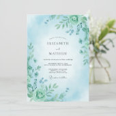 Aqua Lush Botanische Bruiloft Kaart (Staand voorkant)