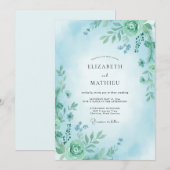 Aqua Lush Botanische Bruiloft Kaart (Voorkant / Achterkant)