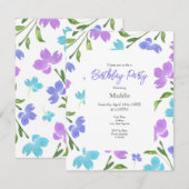 Aqua, maagdenpalm, Paarse Waterverf bloemstelen Kaart (Voorkant / Achterkant)