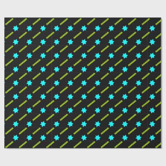 Aqua Magen David, Neon Green Streamers op zwart Cadeaupapier (Vlak)