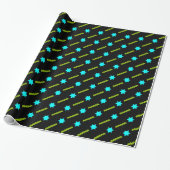 Aqua Magen David, Neon Green Streamers op zwart Cadeaupapier (Uitgerold)