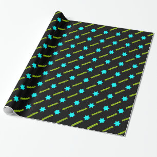 Aqua Magen David, Neon Green Streamers op zwart Cadeaupapier