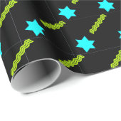Aqua Magen David, Neon Green Streamers op zwart Cadeaupapier (Rol Hoek)