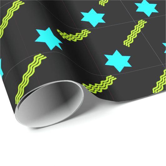 Aqua Magen David, Neon Green Streamers op zwart Cadeaupapier (Rol Hoek)