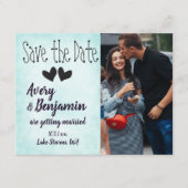 Aqua, Magenta, Zwarte Hartjes Save the Date Kaart (Voorkant)