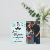 Aqua, Magenta, Zwarte Hartjes Save the Date Kaart (Staand voorkant)