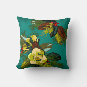 Aqua Magnolia Floral Print Winter Sierkussen