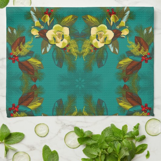 Aqua Magnolia Winter Kitchen Towel Theedoek (Gevouwen)