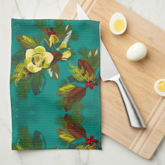 Aqua Magnolia Winter Kitchen Towel Theedoek (Quarter Fold)