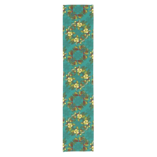 Aqua Magnolia Winter Table Runner Korte Tafelloper (Voorkant)